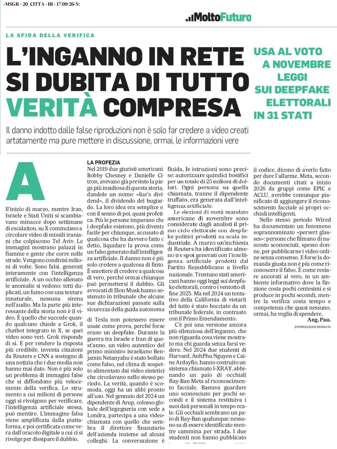 L'inganno in rete — Il Messaggero, 17 settembre 2026